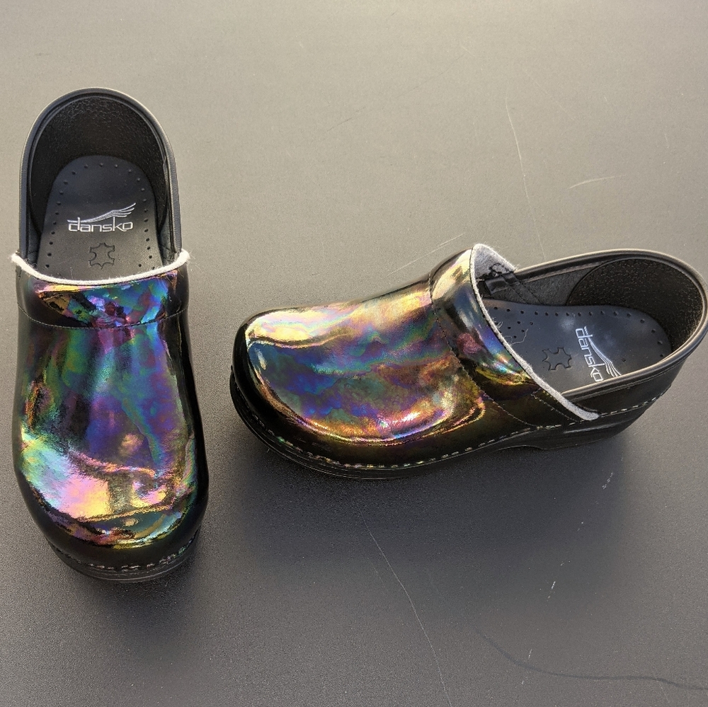 Dansko Petrol Patent clogs scrub work Shoes slip-on 37 black multicolored